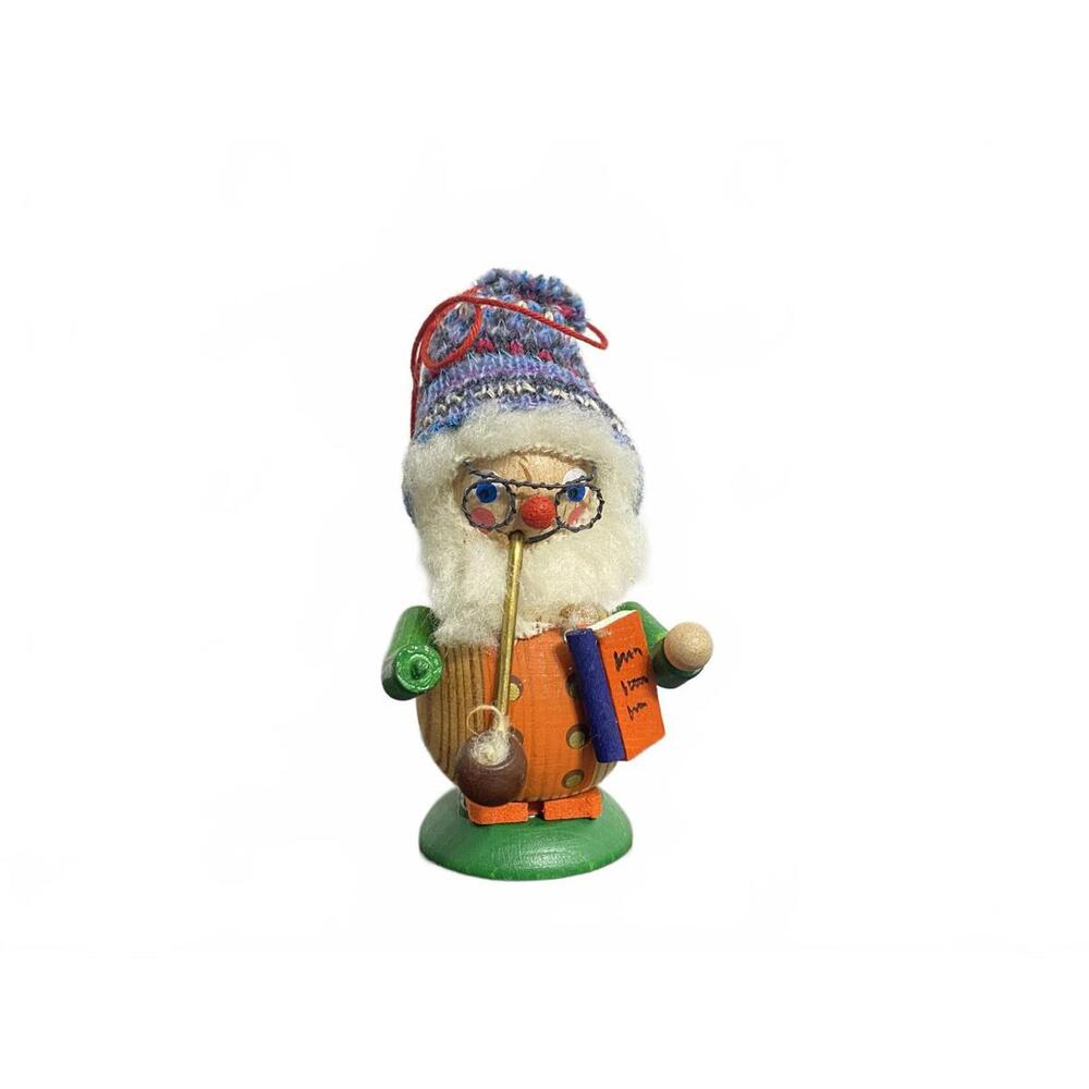 Vintage Steinbach Volkskunst Wooden Santa Claus Ornament with Knitted Hat